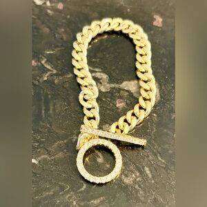 Gold Tone Chain Bracelet with Cubic Zirconia Accents